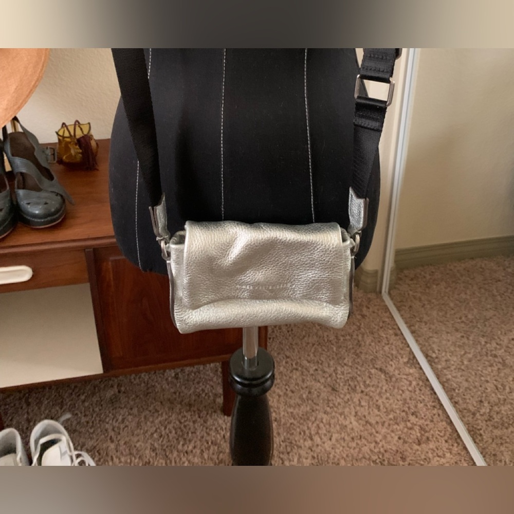 Silver leather small crossbody bag